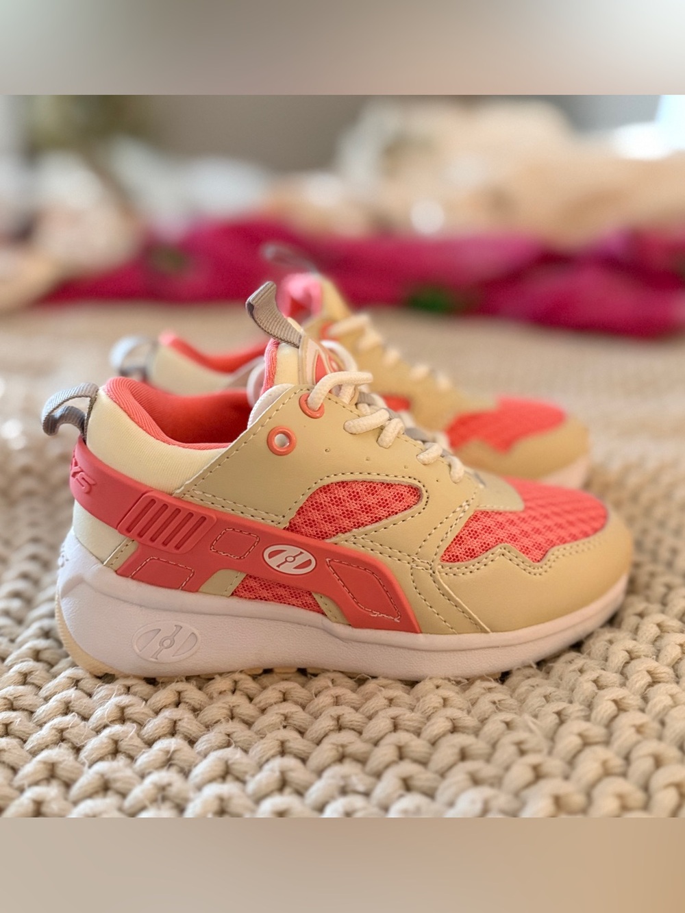 Heelys Coral and Cream Kids Sneakers Skates Size 13